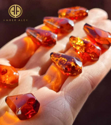 Cognac Amber Faceted Triangle Shape Cabochons