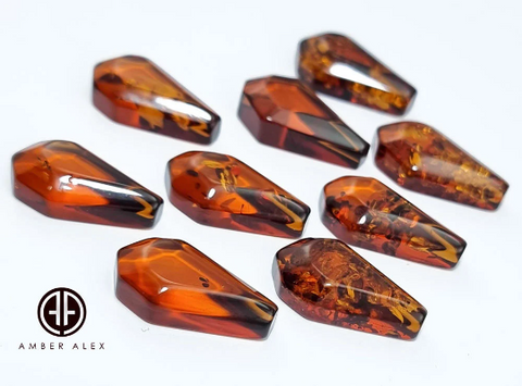 Cognac Amber Faceted Triangle Shape Cabochons