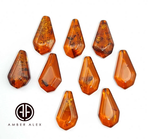 Cognac Amber Faceted Triangle Shape Cabochons