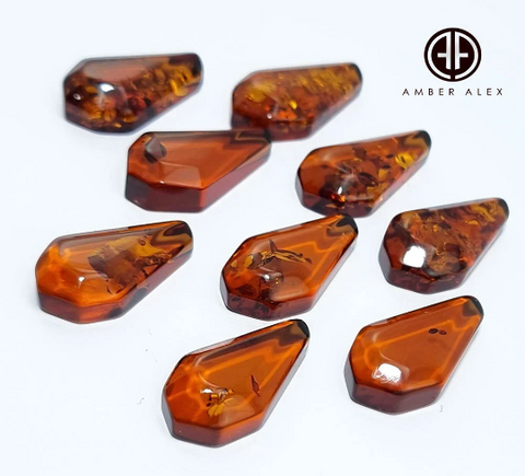 Cognac Amber Faceted Triangle Shape Cabochons