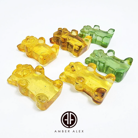 Green & Lemon Amber Carved Bear Cabochon