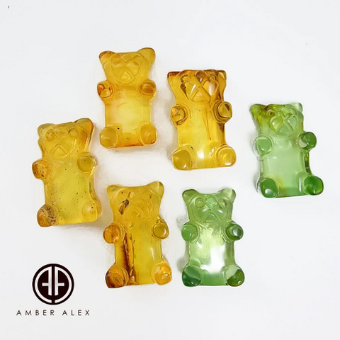 Green & Lemon Amber Carved Bear Cabochon