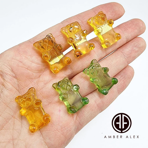 Green & Lemon Amber Carved Bear Cabochon