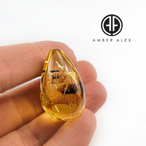 Natural Amber Drop Shape Stone With Insects