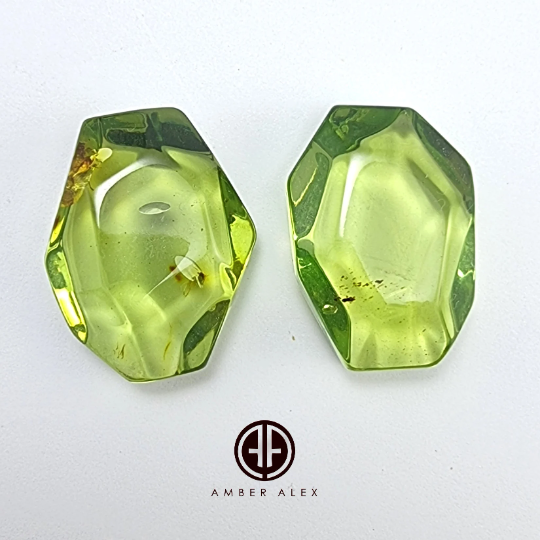 Green Amber Crystal Cut Stone With Insects