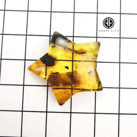 Natural Amber Star Shape Cabochon With Insects