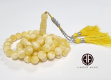 Yellow with White Amber Round Shape 8.5 mm Islamic Prayer Beads