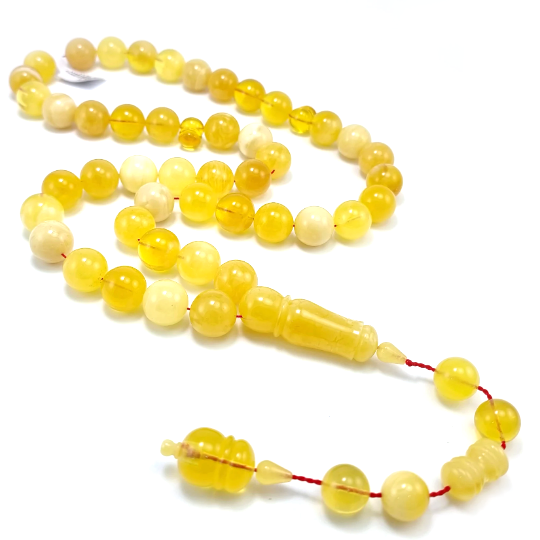 Yellow With White Amber Round Shape 15mm  Islamic Prayer Beads