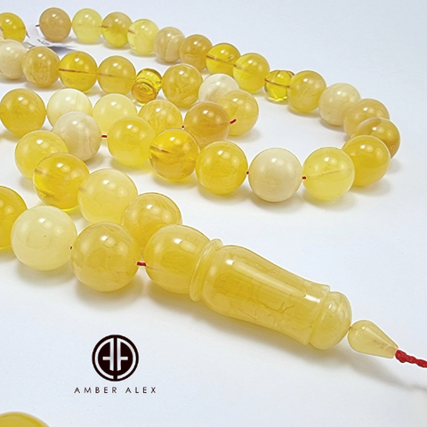 Yellow With White Amber Round Shape 15mm  Islamic Prayer Beads