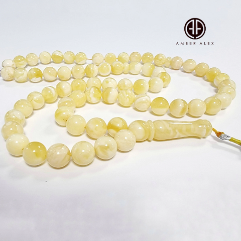 White With Yellow Amber Round Shape 8.5 mm Islamic Prayer Beads