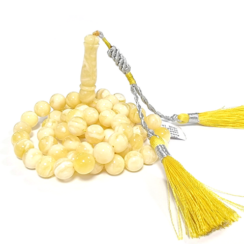 White With Yellow Amber Round Shape 8.5 mm Islamic Prayer Beads