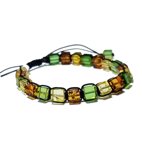 Multi-Color Amber Cube Beads Adjustable Bracelet