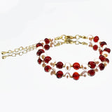 Red Amber & Pearls Baroque Beads Bracelet 14k Gold Plated