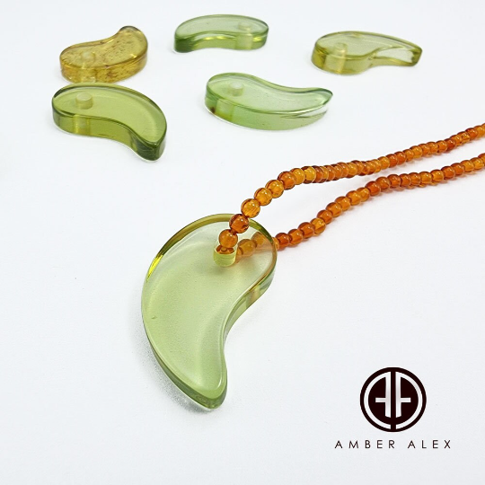 Green Amber Magatama Beads