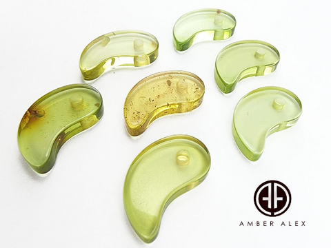 Green Amber Magatama Beads