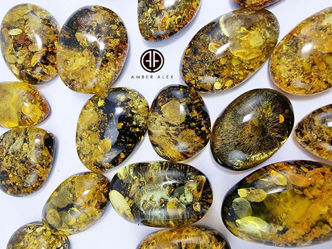 "Earth Stone" Green Amber Free Shape Cabochons