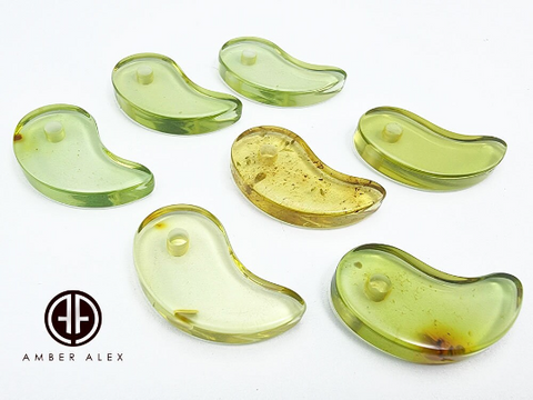 Green Amber Magatama Beads