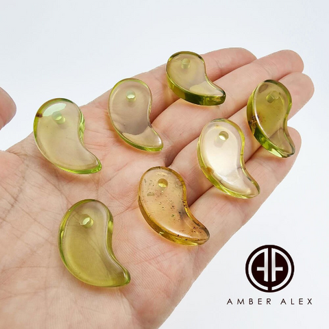 Green Amber Magatama Beads