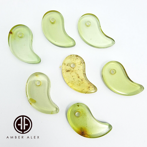 Green Amber Magatama Beads