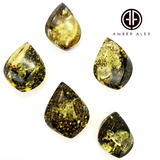 "Earth Stone" Green Amber Flame Shape Cabochons