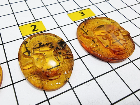 Cognac Amber Carved Taurus Cabochons