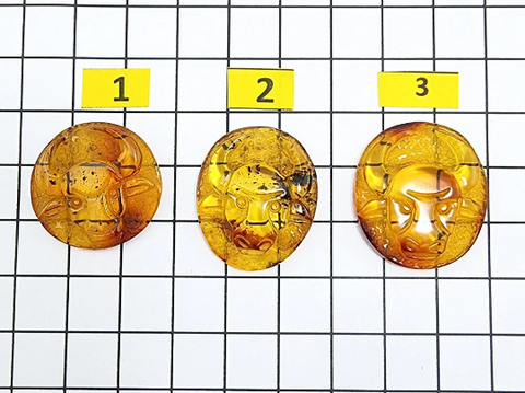 Cognac Amber Carved Taurus Cabochons