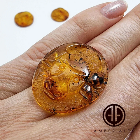 Cognac Amber Carved Taurus Cabochons