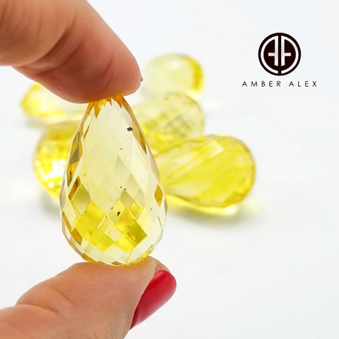 Lemon Amber Faceted Teardrop Stone