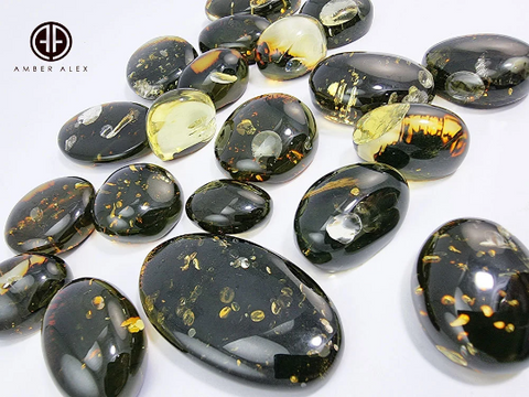 "Earth Stone" Green Amber Free Shape Cabochons