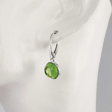 Green Amber Round Dangle Earrings Sterling Silver
