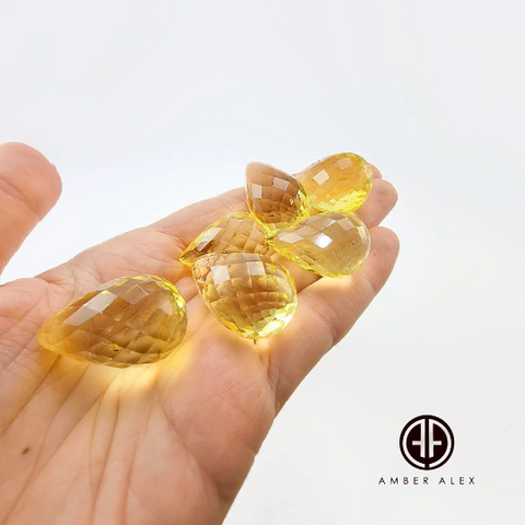 Lemon Amber Faceted Teardrop Stone