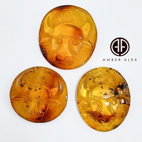 Cognac Amber Carved Taurus Cabochons