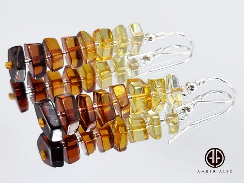 Gradient Amber Tablet Dangle Earrings Sterling Silver