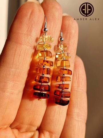 Gradient Amber Tablet Dangle Earrings Sterling Silver