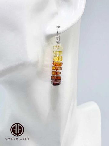 Gradient Amber Tablet Dangle Earrings Sterling Silver