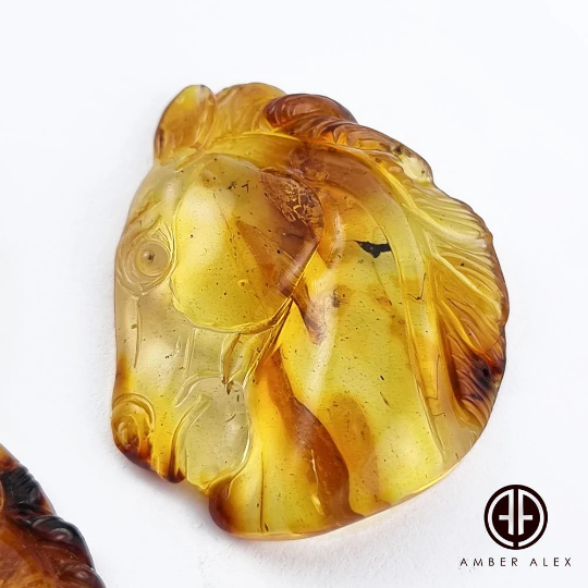 Fossil Amber Carved Horses Cabochons