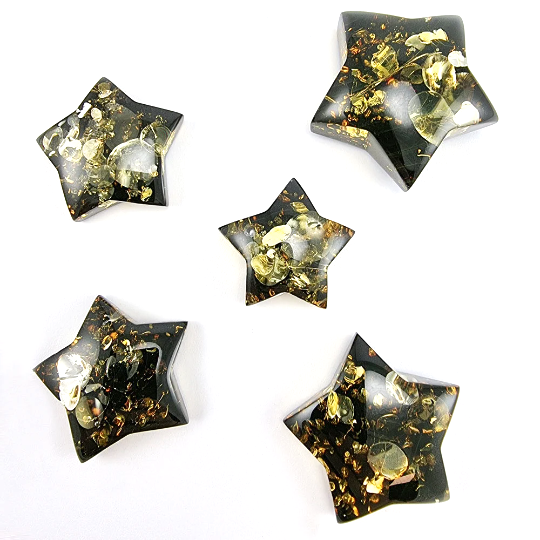 "Earth Stone" Green Amber Star Shape Cabochons