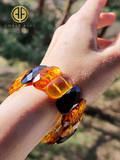 Multi-Color Amber Faceted Tablet Beads Stretch Bracelet