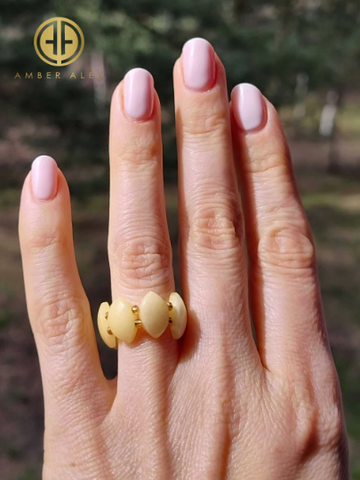 Milky Amber Marquise Bead Stretch Ring