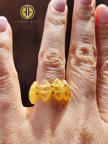 Lemon Amber Marquise Bead Stretch Ring