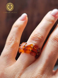 Cognac Amber Faceted Rectangular Bead Stretch Ring