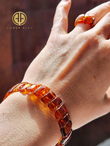 Cognac Amber Rectangular Beads Stretch Bracelet