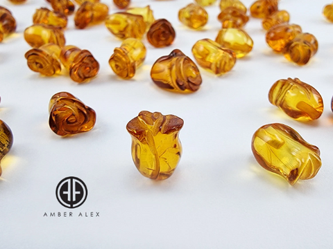 Cognac Amber Carved Roses Beads