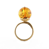 Cognac Amber Round Bead Ring 14K Gold Plated