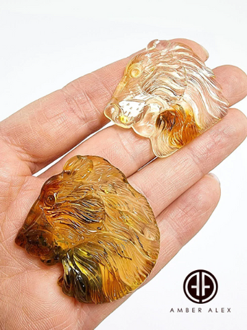 Fossil Amber Carved Lion Cabochon