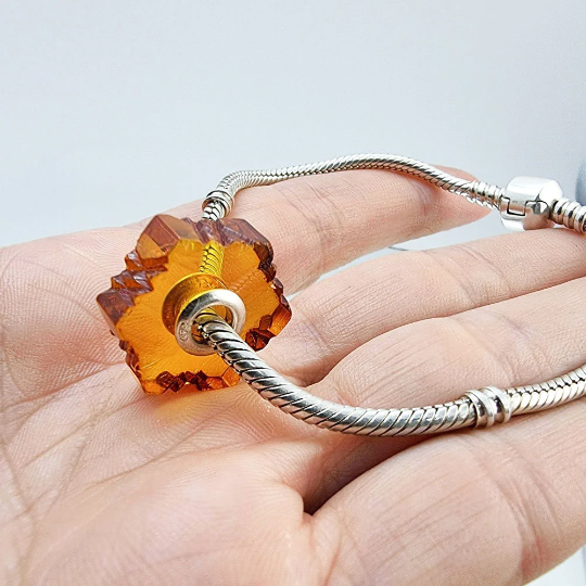 Cognac Amber Carved Charm Bead