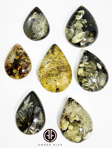 "Earth Stone" Green Amber Handmade Drop Cabochons