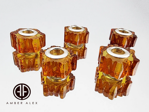 Cognac Amber Carved Charm Bead