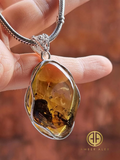 Lemon Amber Free Shape Pendant Sterling Silver With Insect