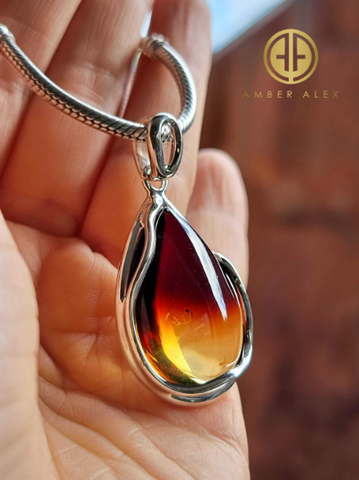 Gradient Amber Drop Shape Pendant Sterling Silver